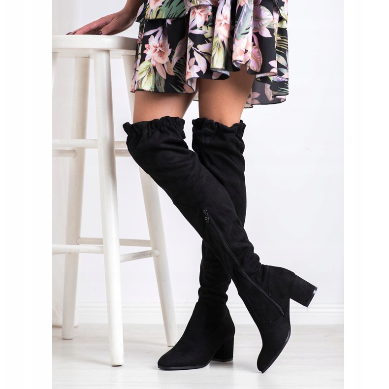 SHELOVET Bottes hautes en daim noir 1