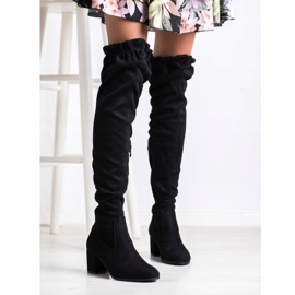 SHELOVET Bottes hautes en daim le noir 3