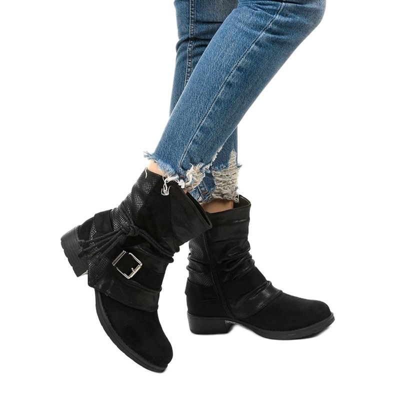 Bottines noires à boucle et tige décorative Coord le noir 1