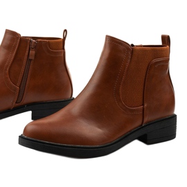 Bottines plates à fermeture éclair camel, simili cuir Merriva brun 1