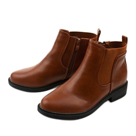 Bottines plates à fermeture éclair camel, simili cuir Merriva brun 2