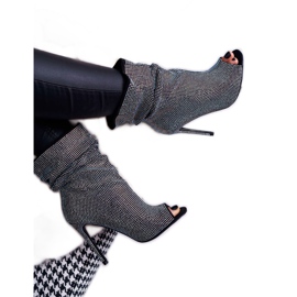 Bottes Pour Femmes À Talons Hauts Lu Boo Strass Bandes Noires argent 3
