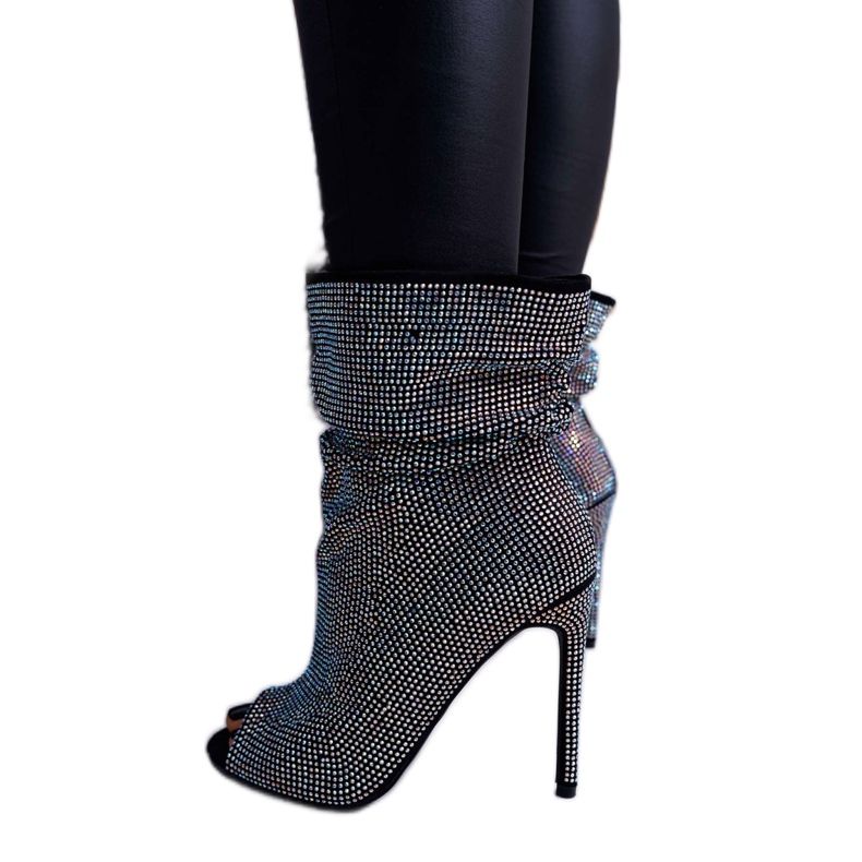 Bottes Pour Femmes À Talons Hauts Lu Boo Strass Bandes Noires argent 1