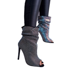Bottes Pour Femmes À Talons Hauts Lu Boo Strass Bandes Noires argent 2