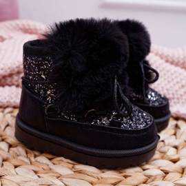 FRROCK Bottes De Neige Enfant Avec Fourrure Noir Minnie Mouse argent 3