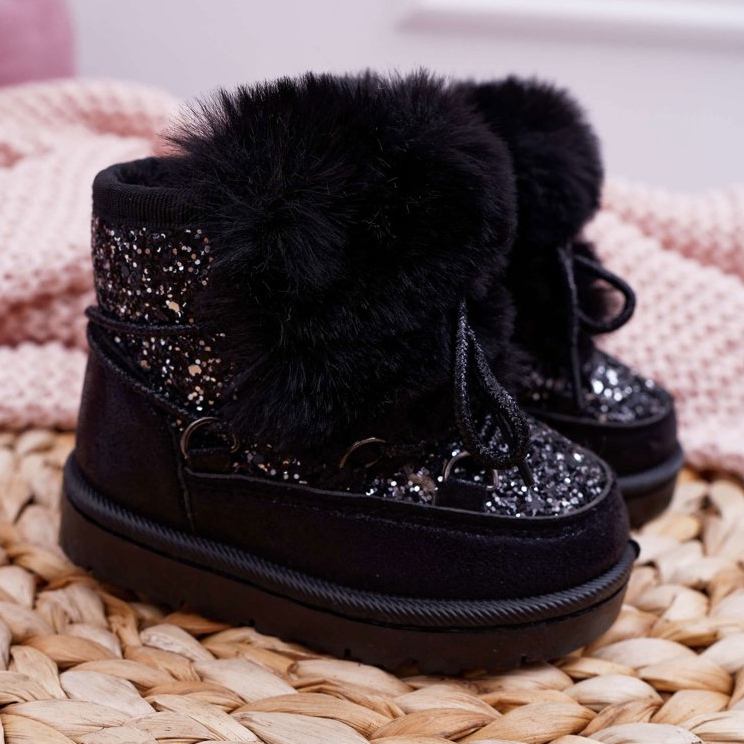 FRROCK Bottes De Neige Enfant Avec Fourrure Noir Minnie Mouse argent 3