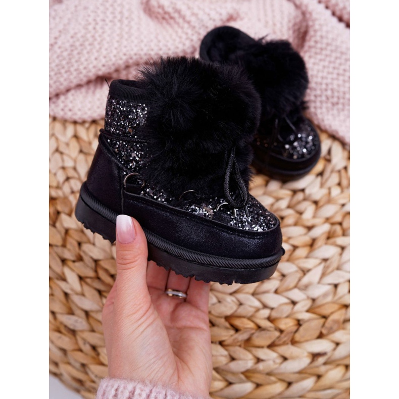 FRROCK Bottes De Neige Enfant Avec Fourrure Noir Minnie Mouse argent 2