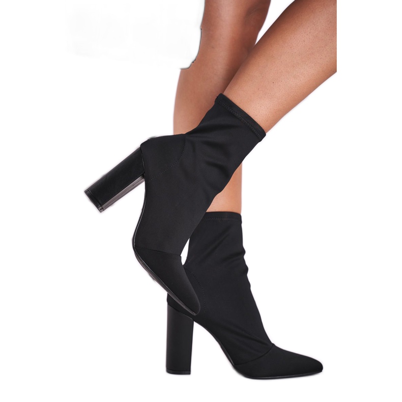FRGIV Boots femme à talon Lycra Noir Morie le noir 2