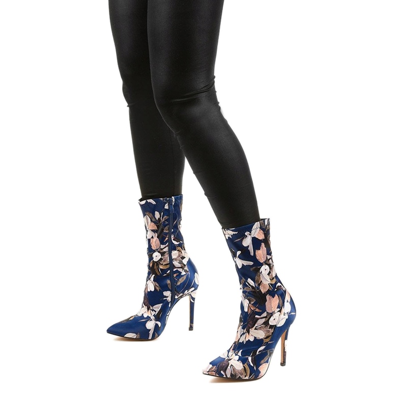 Bottines bleu marine avec une chaussette Santana multicolore 1