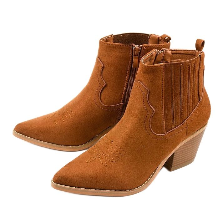 Bottes de cowboy en daim camel d'Elirea brun jaune 2