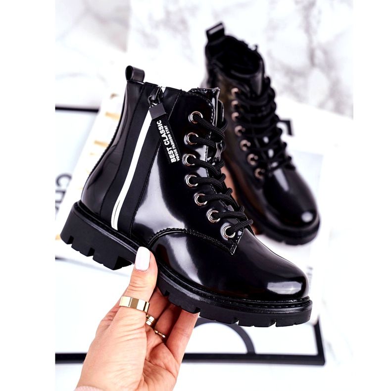 Vinceza Bottines Enfant Chaudes à Fermeture Laquée Noir Falcon 1