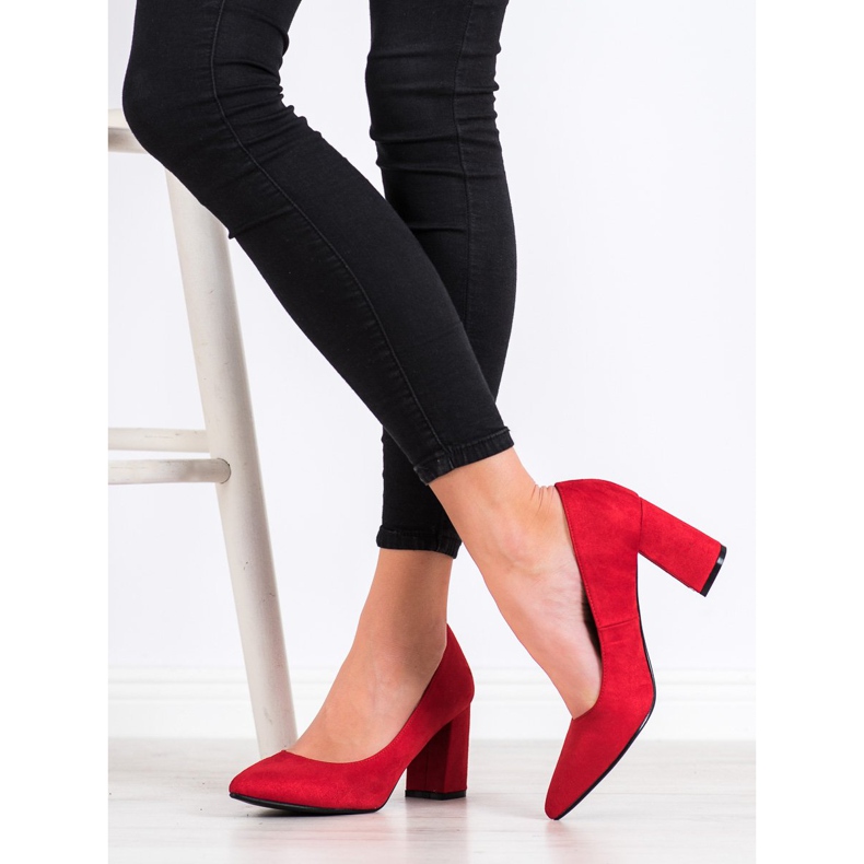 SHELOVET Escarpins classiques en daim rouge 1