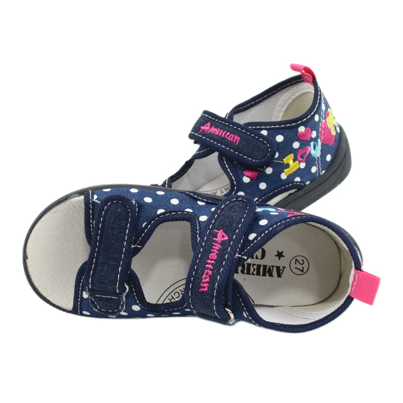 American Club Chaussons, sandales, chaussures américaines pour enfants, semelle intérieure en cuir bleu marine rose 4