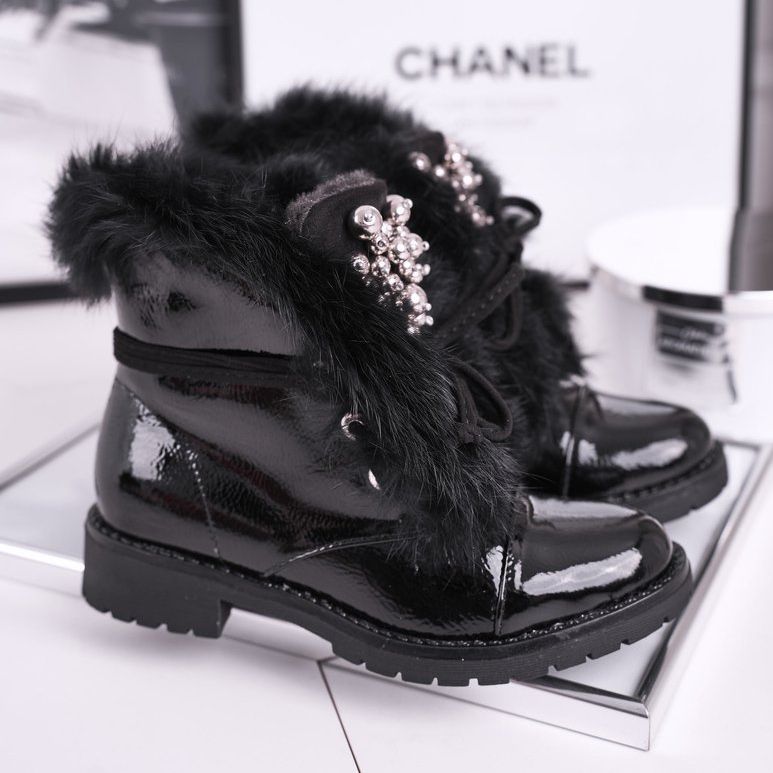 MSMG Bottines Enfant Chaud Laqué Noir Ella le noir 1