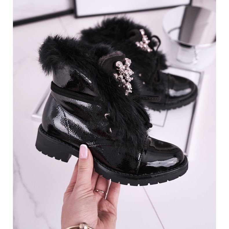 MSMG Bottines Enfant Chaud Laqué Noir Ella le noir 2