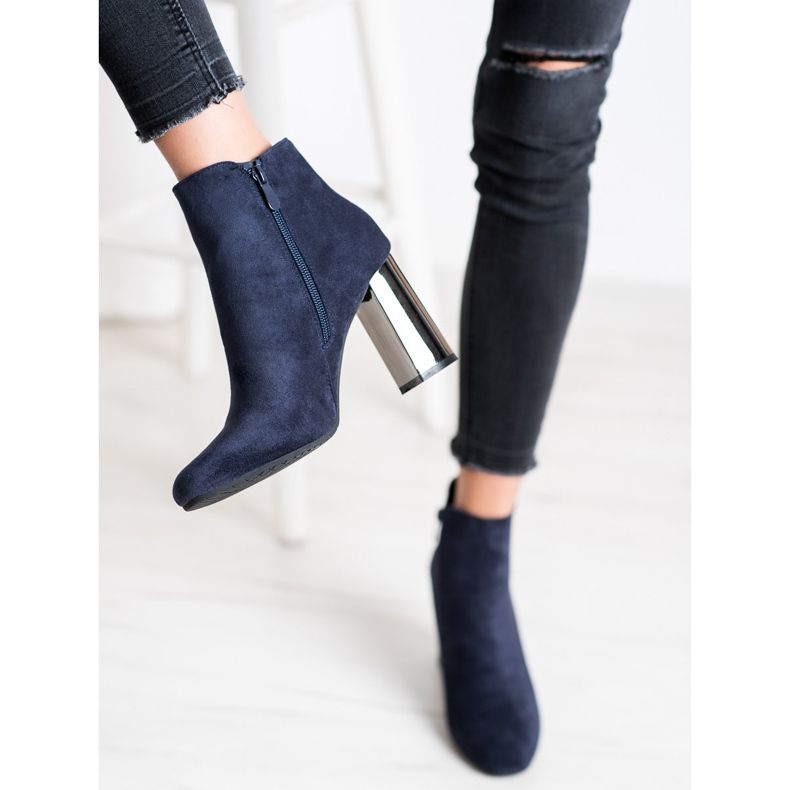 Janessa Bottes à talon argenté bleu marin 1