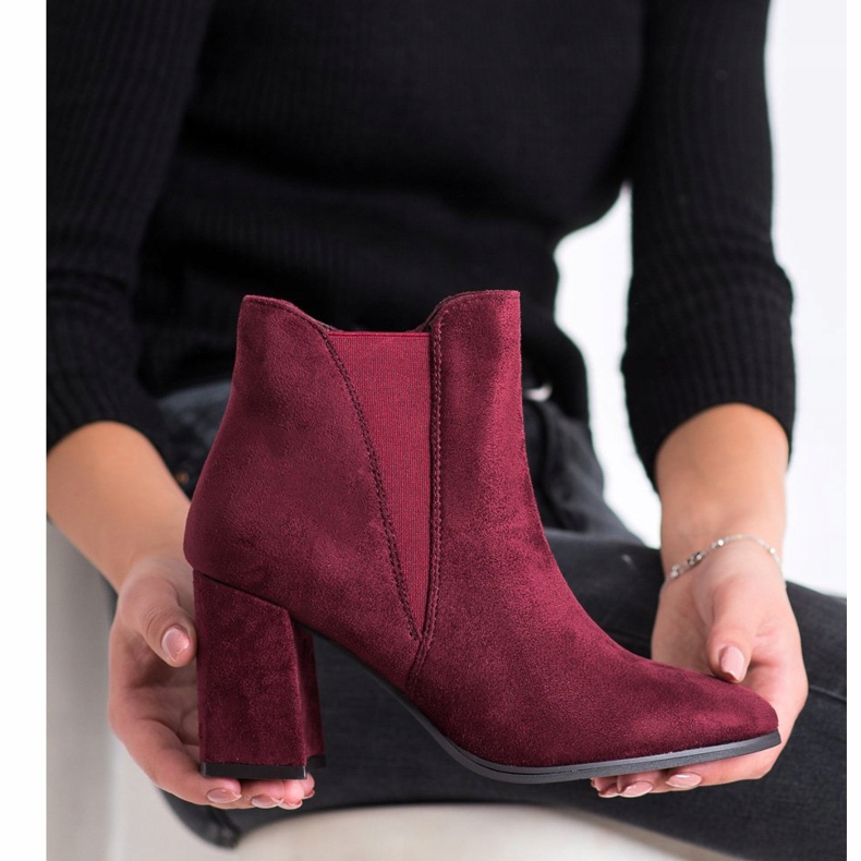 Lovery Bottines en daim avec fermeture éclair rouge 1
