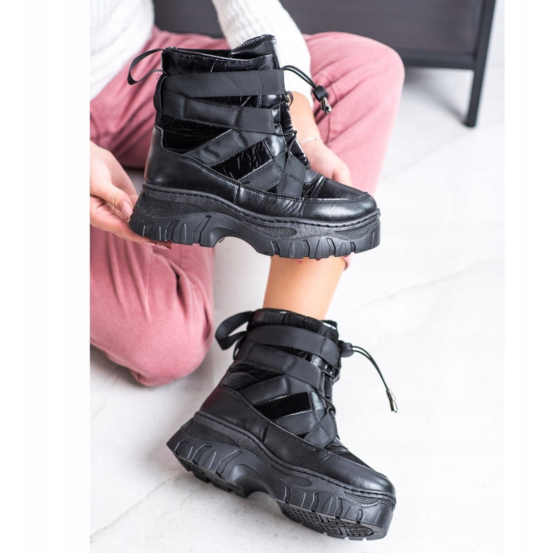 SHELOVET Bottes de neige noires avec réchauffement 2