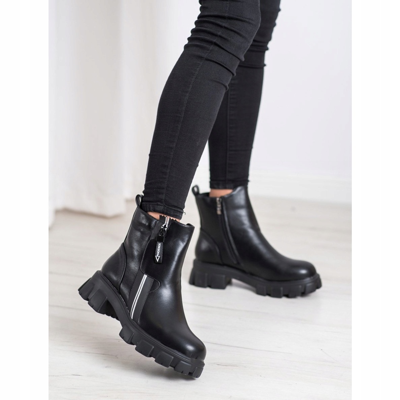 Weide Bottes à la mode avec une fermeture éclair décorative noir 1