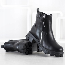 Weide Bottes à la mode avec une fermeture éclair décorative le noir 4