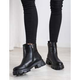 Weide Bottes à la mode avec une fermeture éclair décorative le noir 5