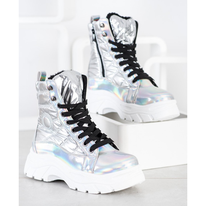 SHELOVET Trappeurs matelassés à la mode argent 1