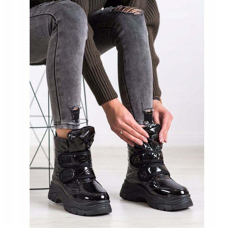 SHELOVET Bottes de neige brillantes avec velcro noir 1