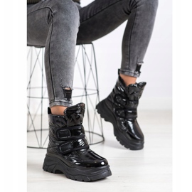 SHELOVET Bottes de neige brillantes avec velcro noir 2