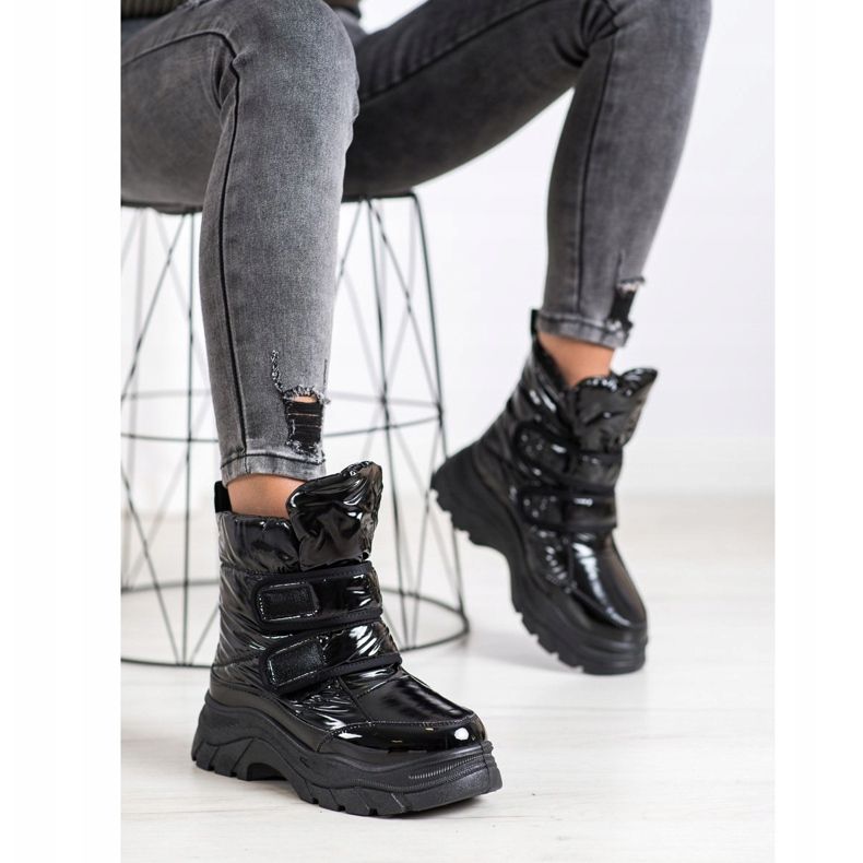 SHELOVET Bottes de neige brillantes avec velcro le noir 2