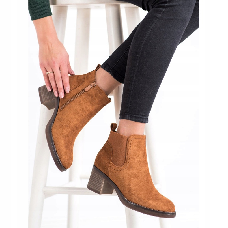 Seastar Bottines à talons en daim brun jaune 1