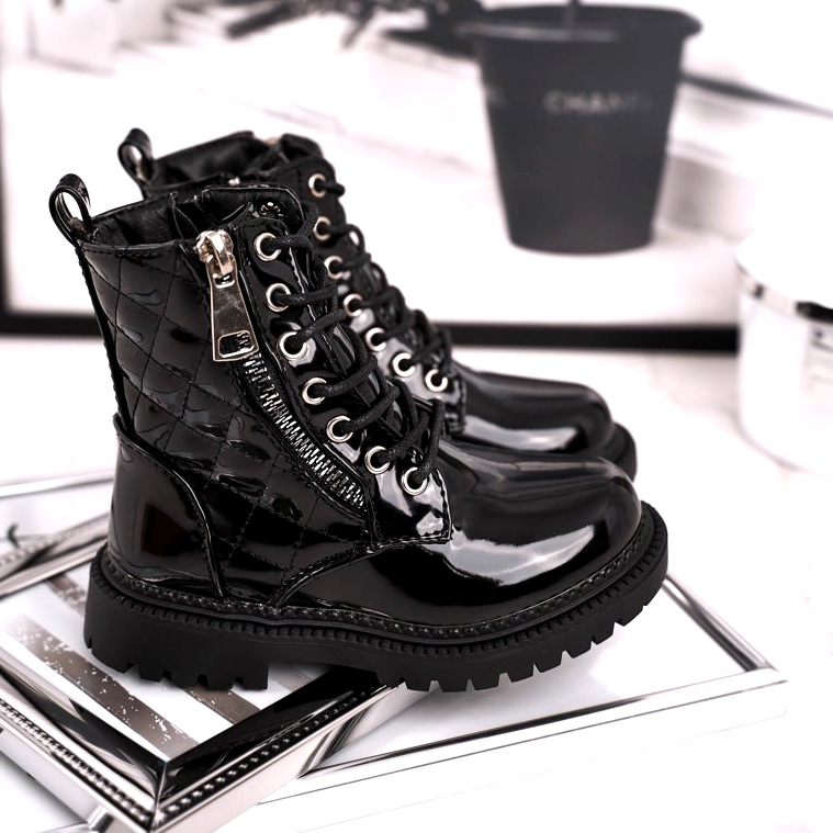 FRROCK Bottes Enfant Chauffées De Fourrure, Laqué Noir Say You le noir 1