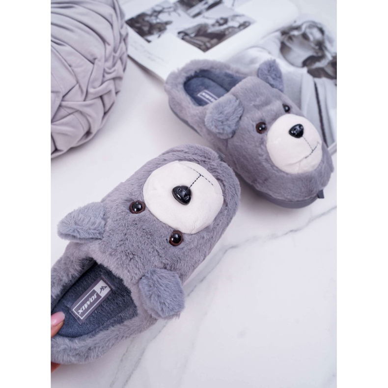 Chaussons Femme Avec Fourrure Ours Gris 2 Chaussons Femme Avec Fourrure Ours Gris 2
