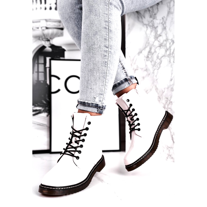 Evento Bottes pour femmes, bottes blanches verni 20BT35-3001 2