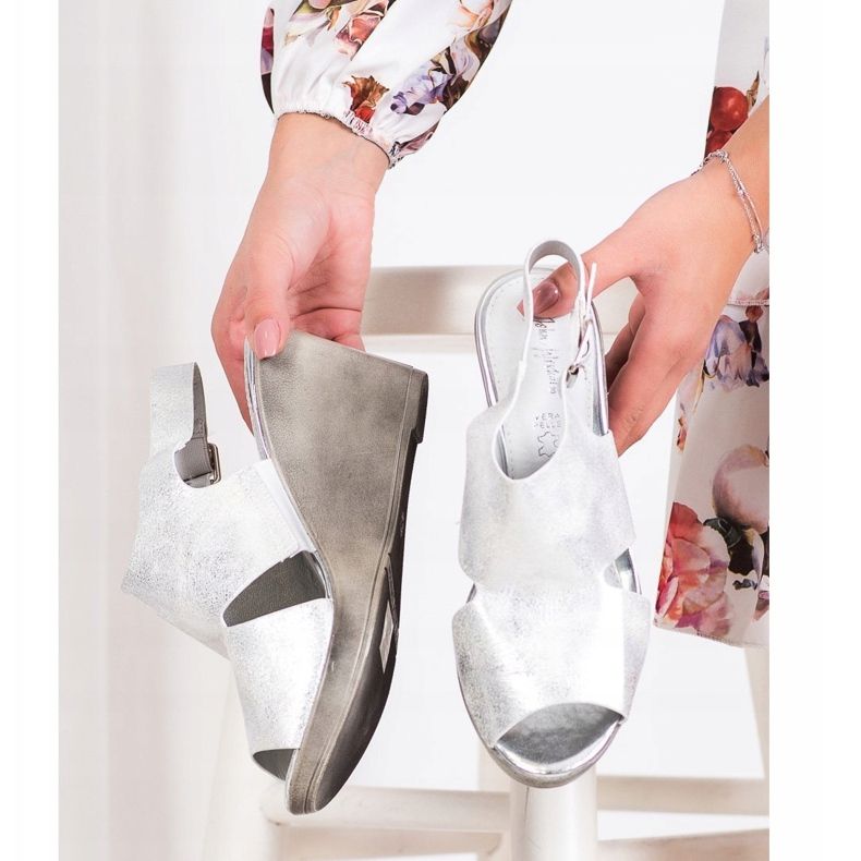 SHELOVET Sandales compensées argentées 2