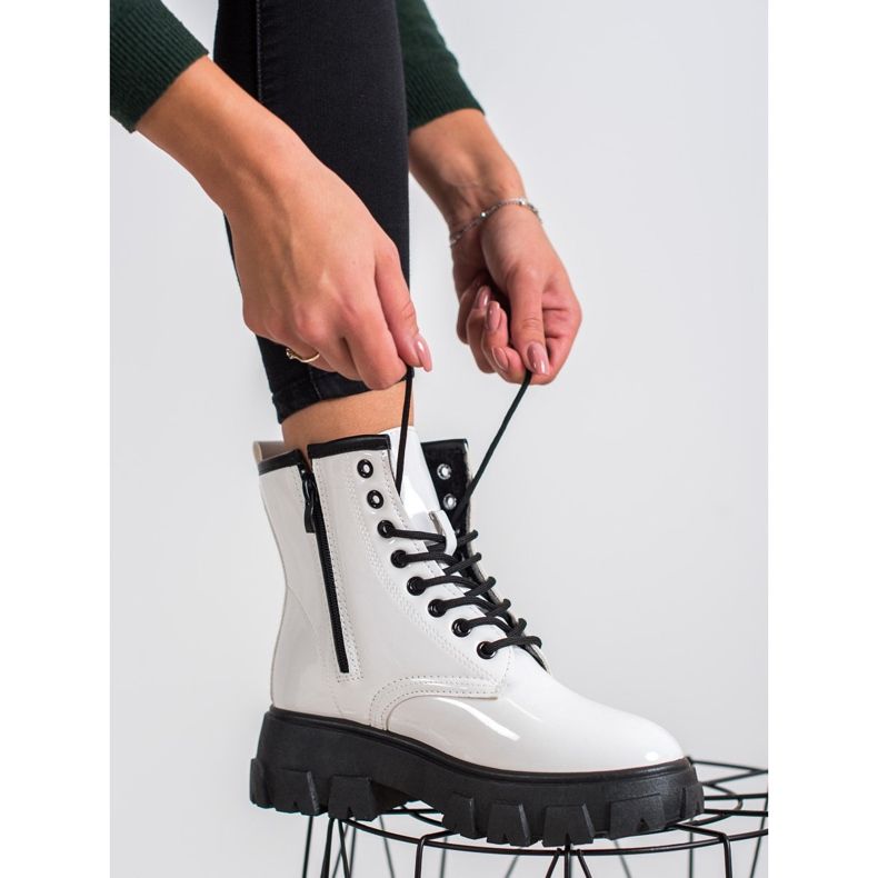 SHELOVET Trappeurs vernis sur la plate-forme blanc 1