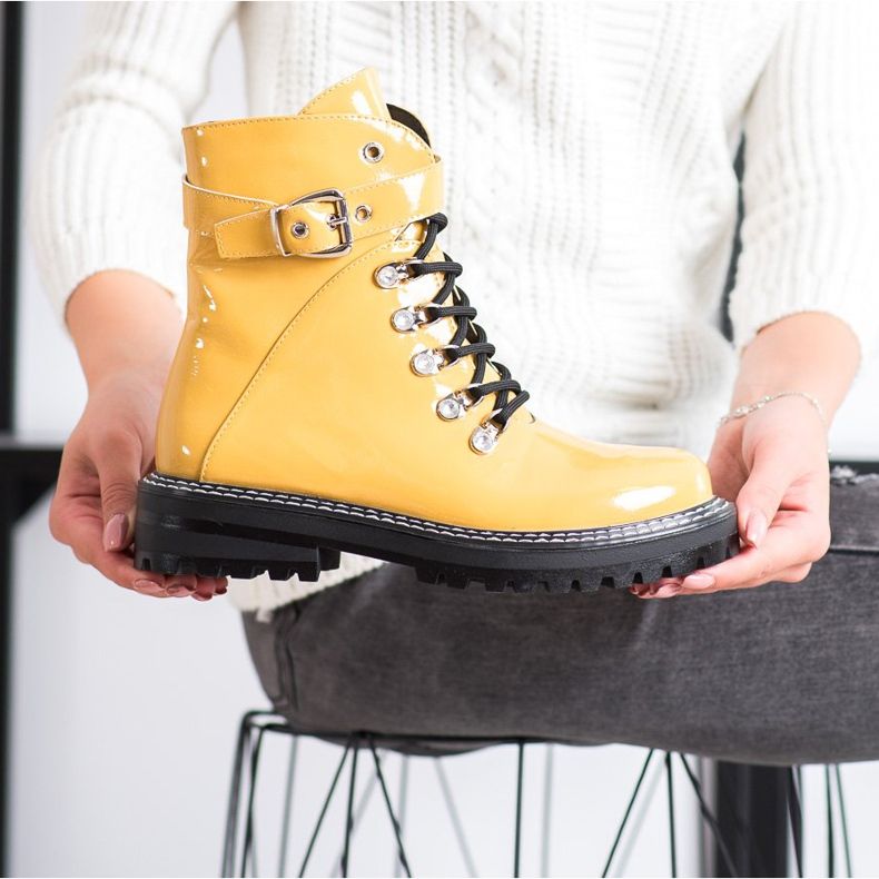 SDS Trappeurs laqués à la mode jaune 2