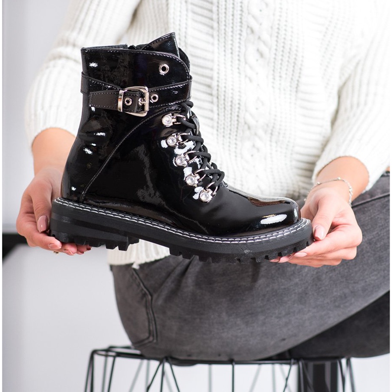 SDS Trappeurs laqués à la mode noir 2