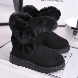 FRROCK Bottes de neige pour enfants Vella noires avec nœud en fourrure le noir 1