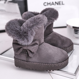 FRROCK Bottes de neige pour enfants Grey Vella avec un nœud en fourrure gris 1