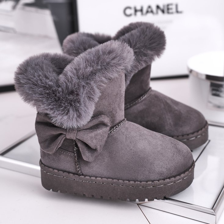 FRROCK Bottes de neige pour enfants Grey Vella avec un nœud en fourrure gris 1