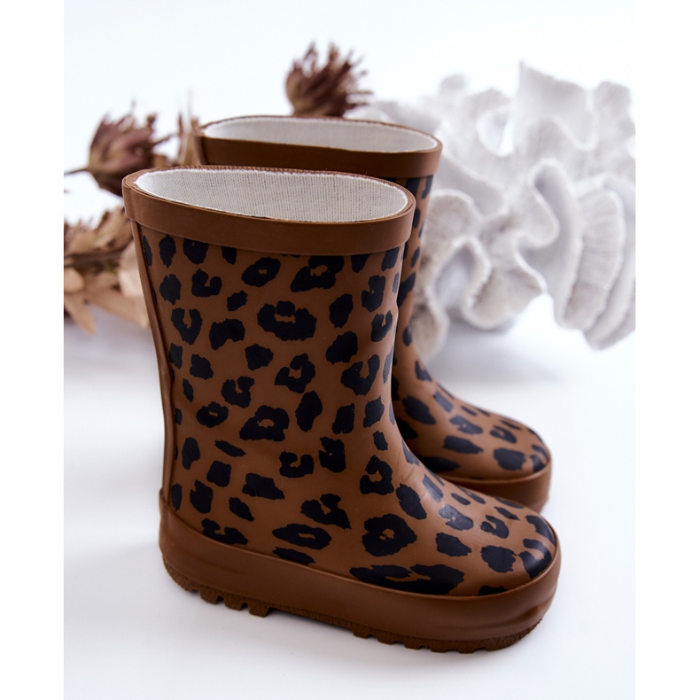 FRROCK Bottes en caoutchouc marron pour enfants avec imprimé léopard Nanny brun 2