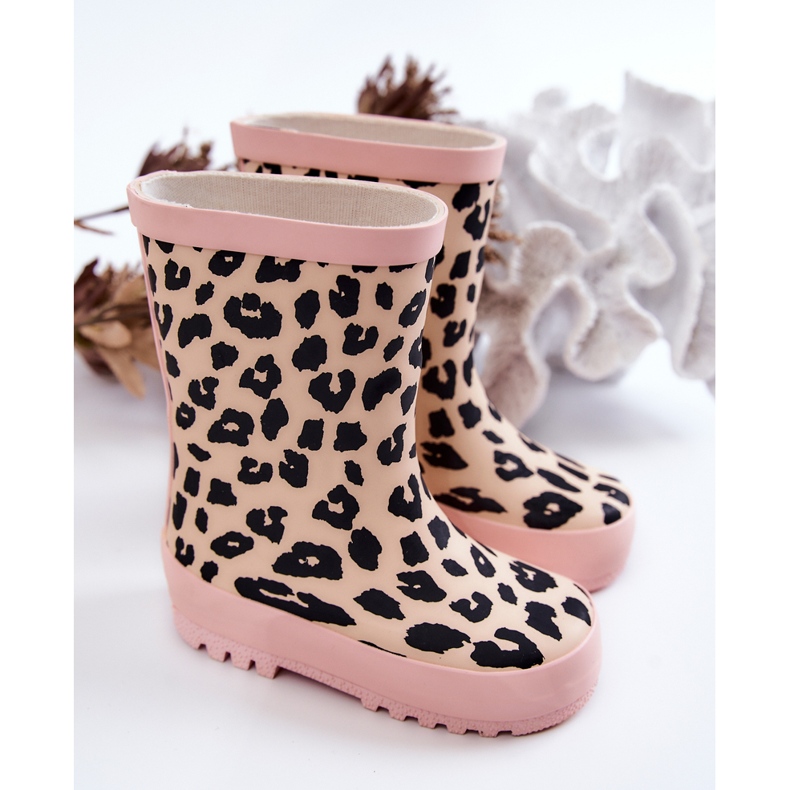 FRROCK Bottes de pluie en caoutchouc pour enfants avec imprimé léopard, rose Nanny noir 2