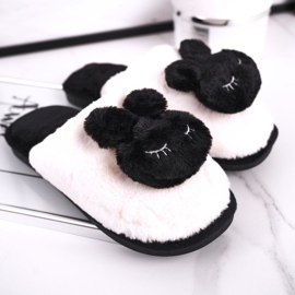 Pantoufles Femme en Fourrure de Lapin Noir blanche le noir 1