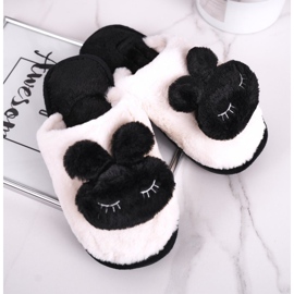 Pantoufles Femme en Fourrure de Lapin Noir blanche le noir 2