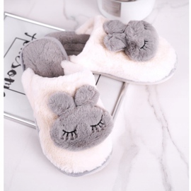 Pantoufles en fourrure de lapin pour femmes écru gris 1