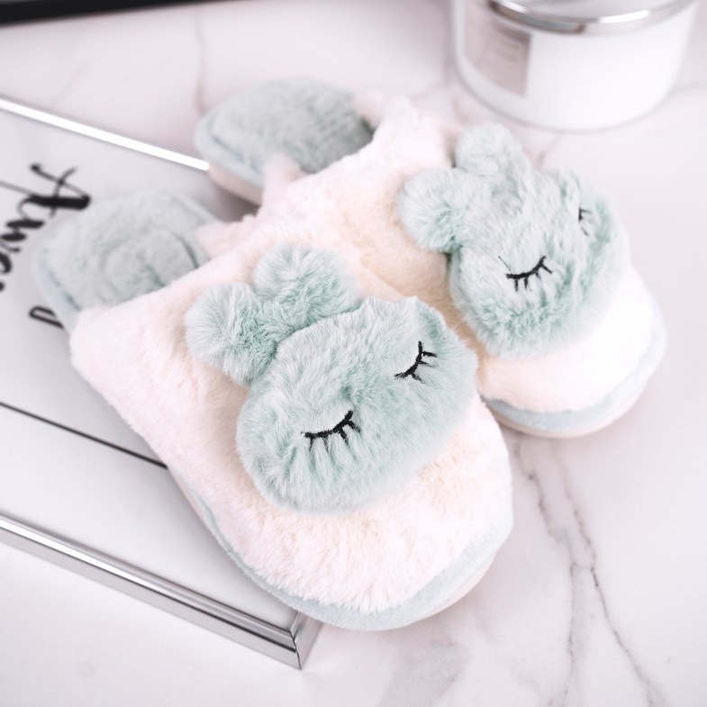 Chaussons Fourrure Femme Lapin Vert Clair rose 1