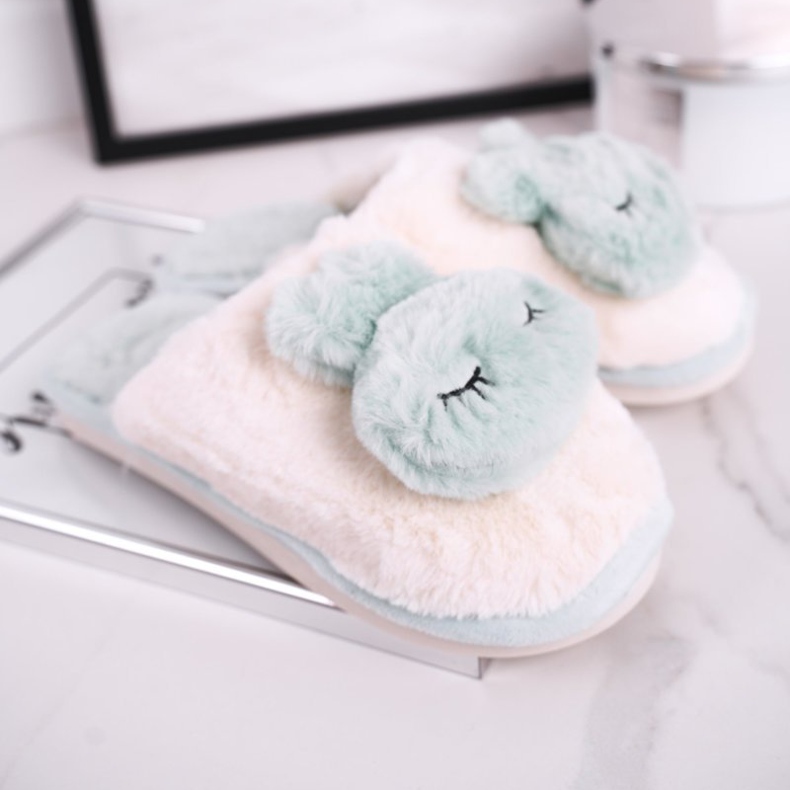 Chaussons Fourrure Femme Lapin Vert Clair rose 2