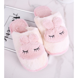 Chaussons femme fourrure, fourrure lapin blanc et rose 2