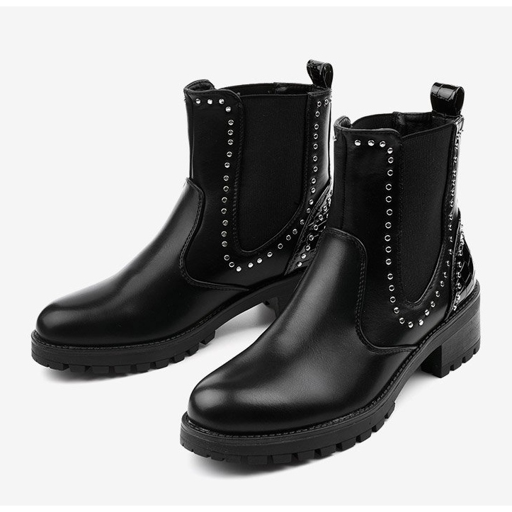 Bottes isolées noires en éco-cuir Haghill le noir argent 2 Bottes isolées noires en éco-cuir Haghill le noir argent 2