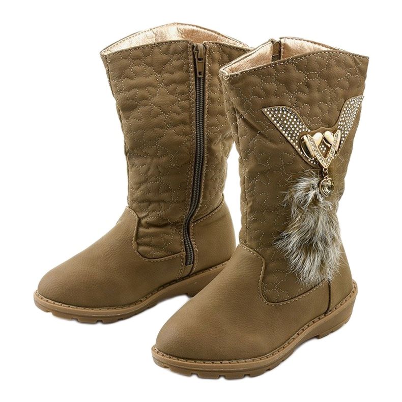 Bottes isolées pour enfants Eilris pour filles beige kaki 2